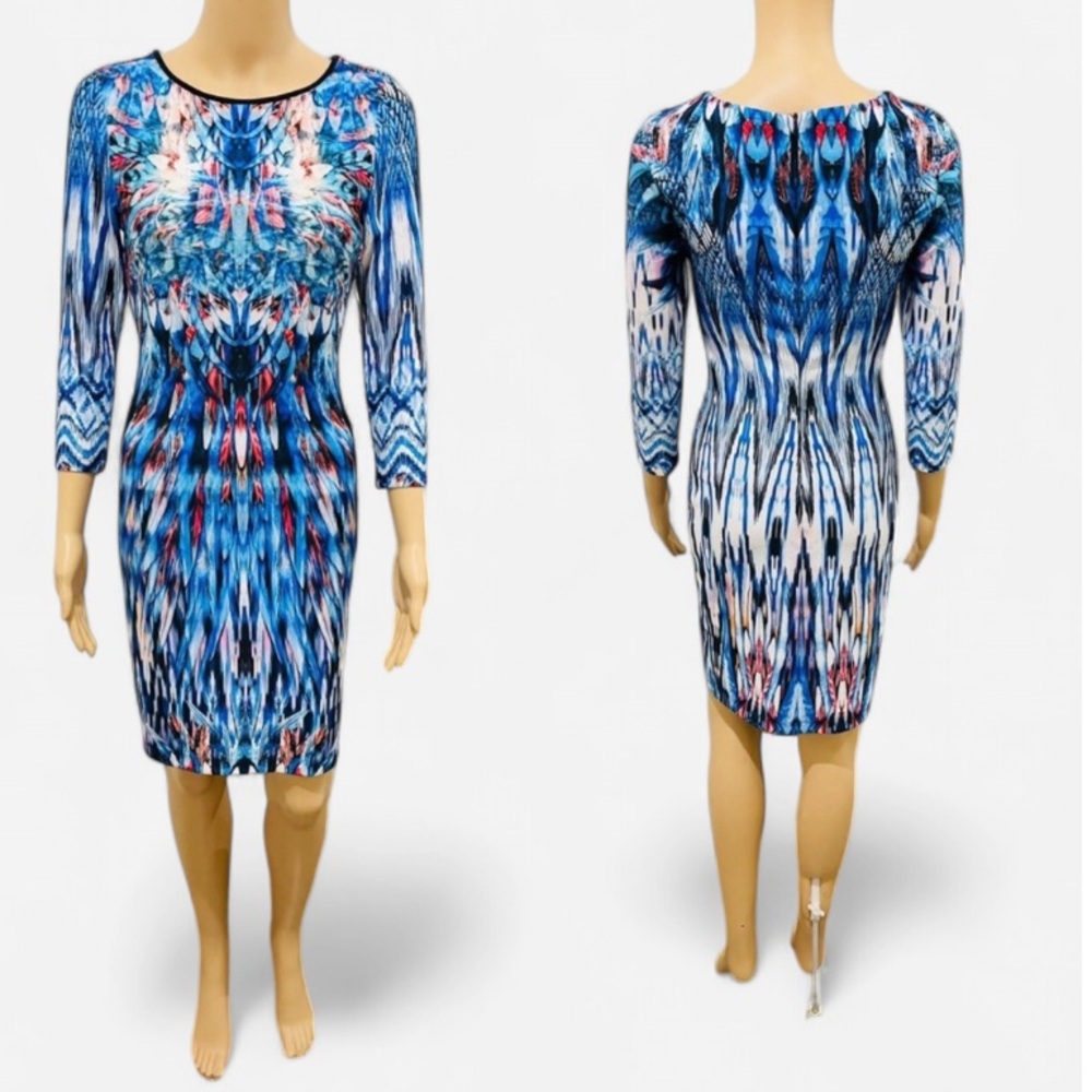 Johanne Beck peacock print bodycone dress XS